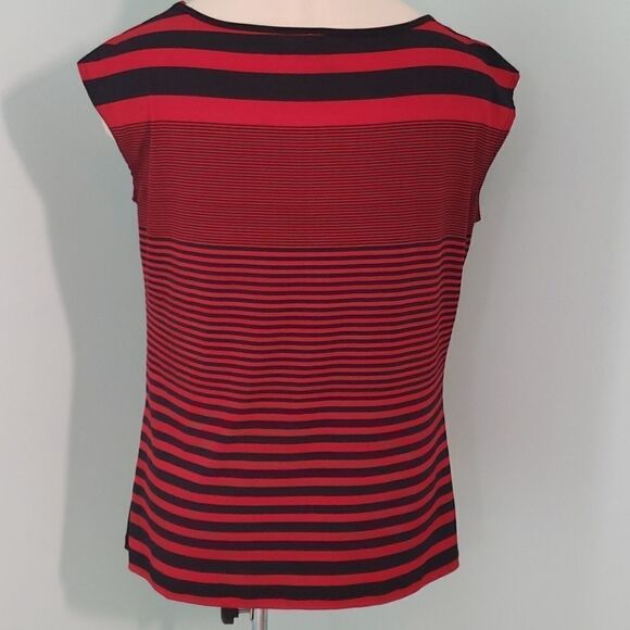 Susan Lawrence Y2K red/black Striped‎ top, large. Easy care. Flattering. - Picture 4 of 5